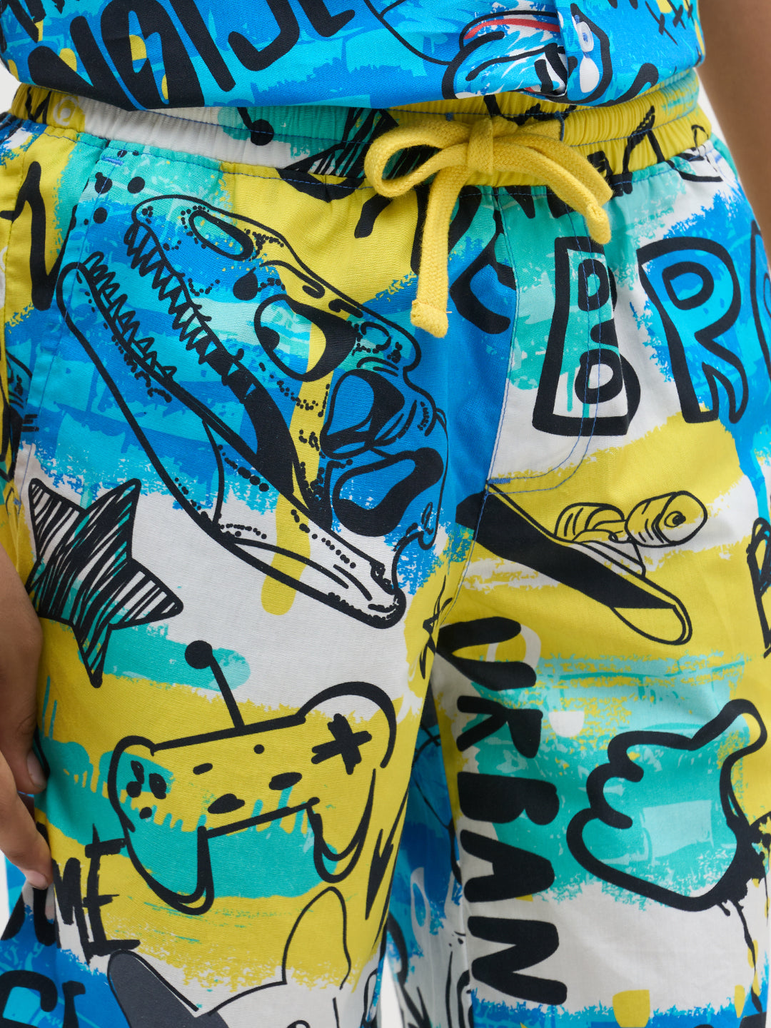 Blue Printed Cotton Shorts