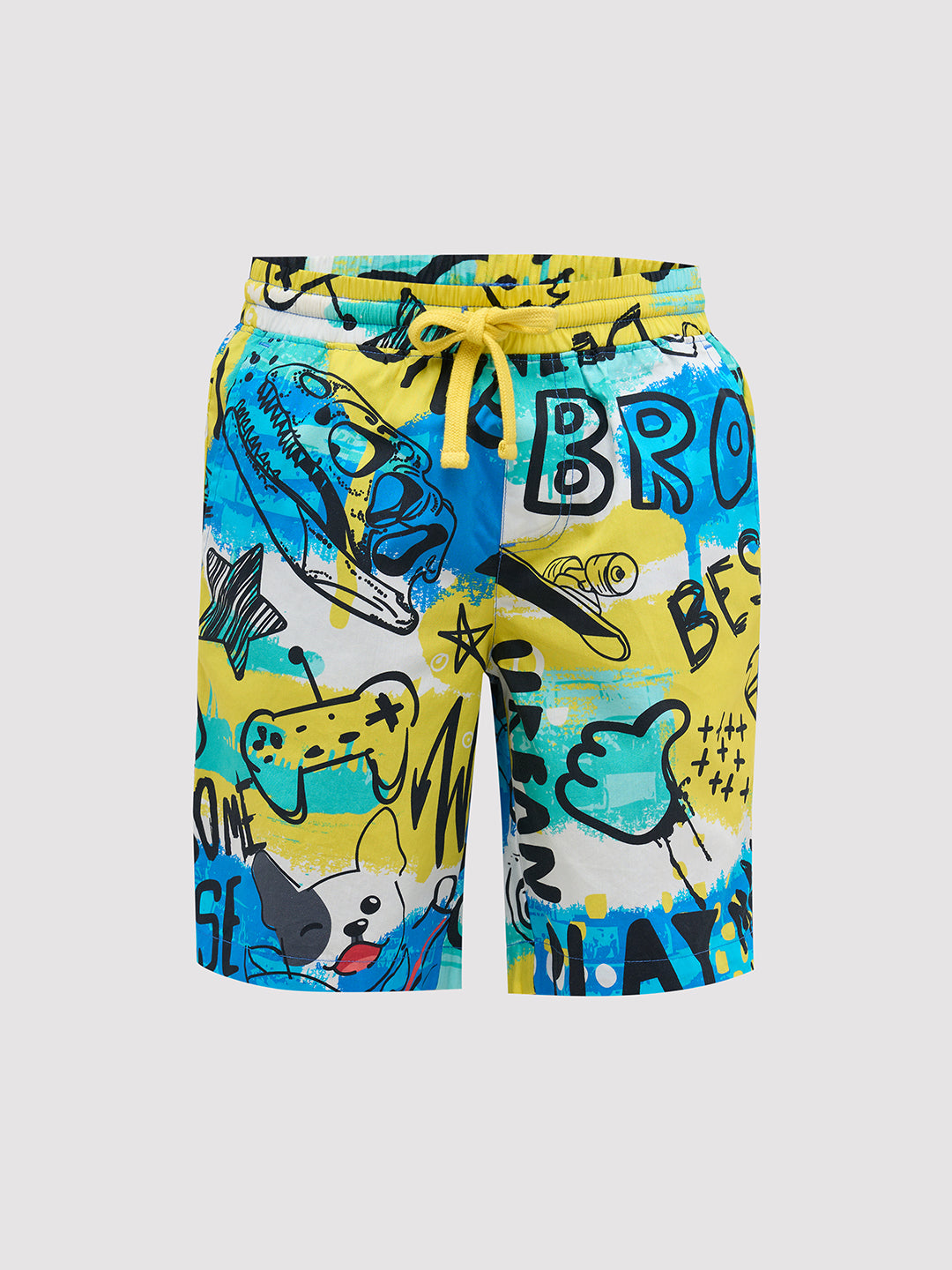 Blue Printed Cotton Shorts