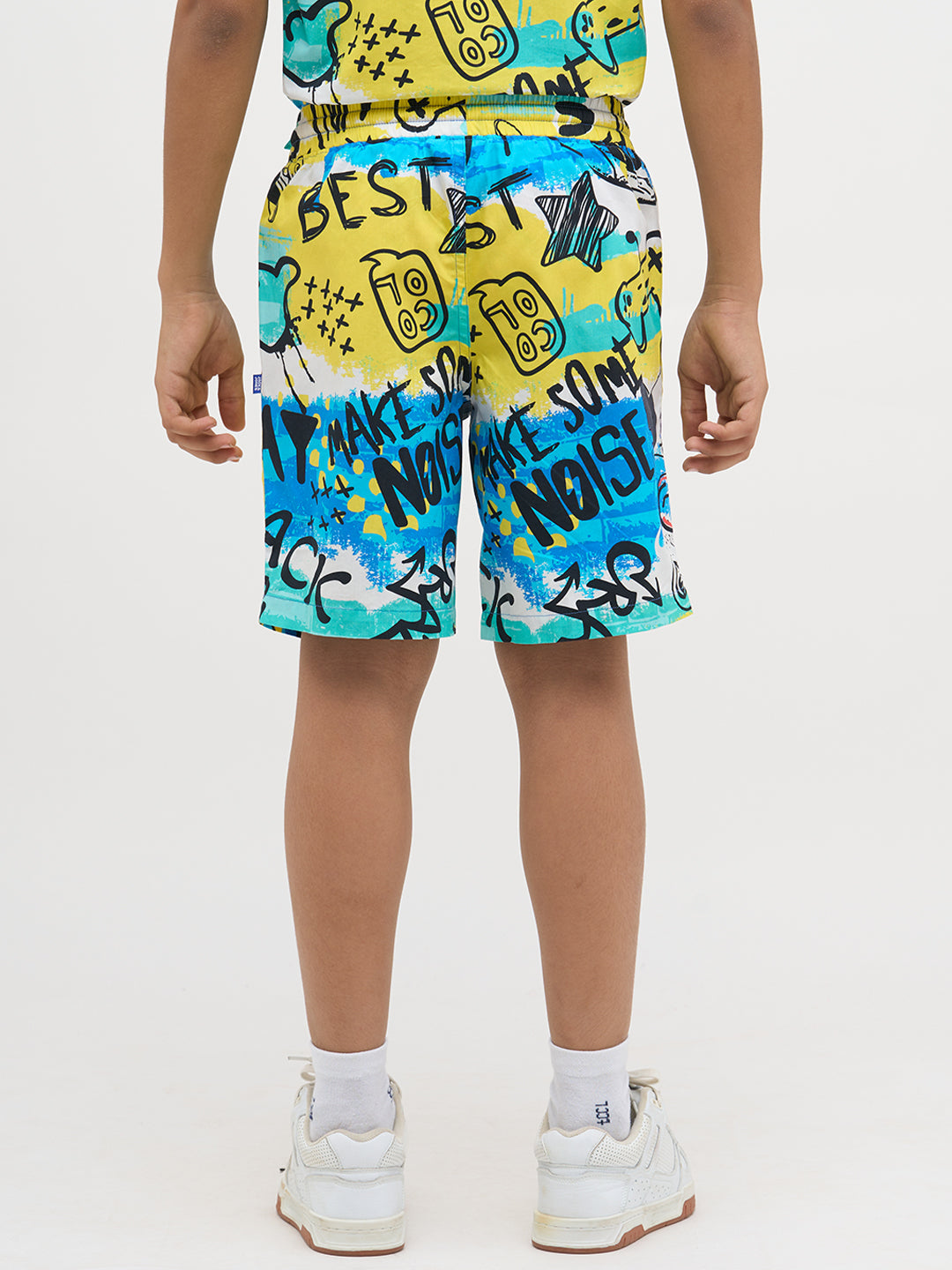 Blue Printed Cotton Shorts