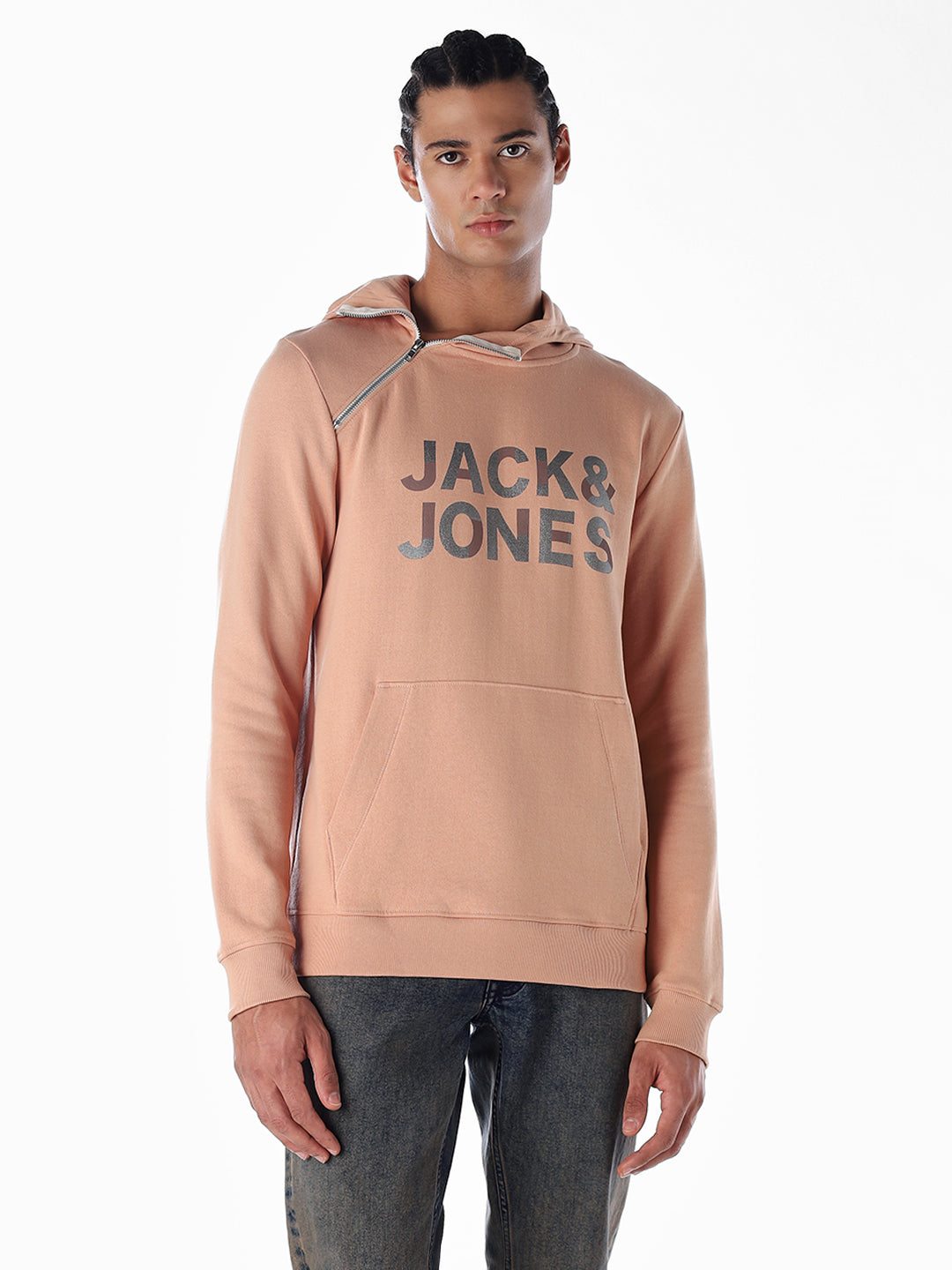 High Neck Logo Print Hoodie