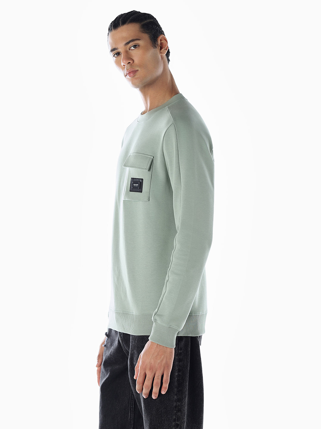 Crew Neck Pocket Detail Sweatshirt
