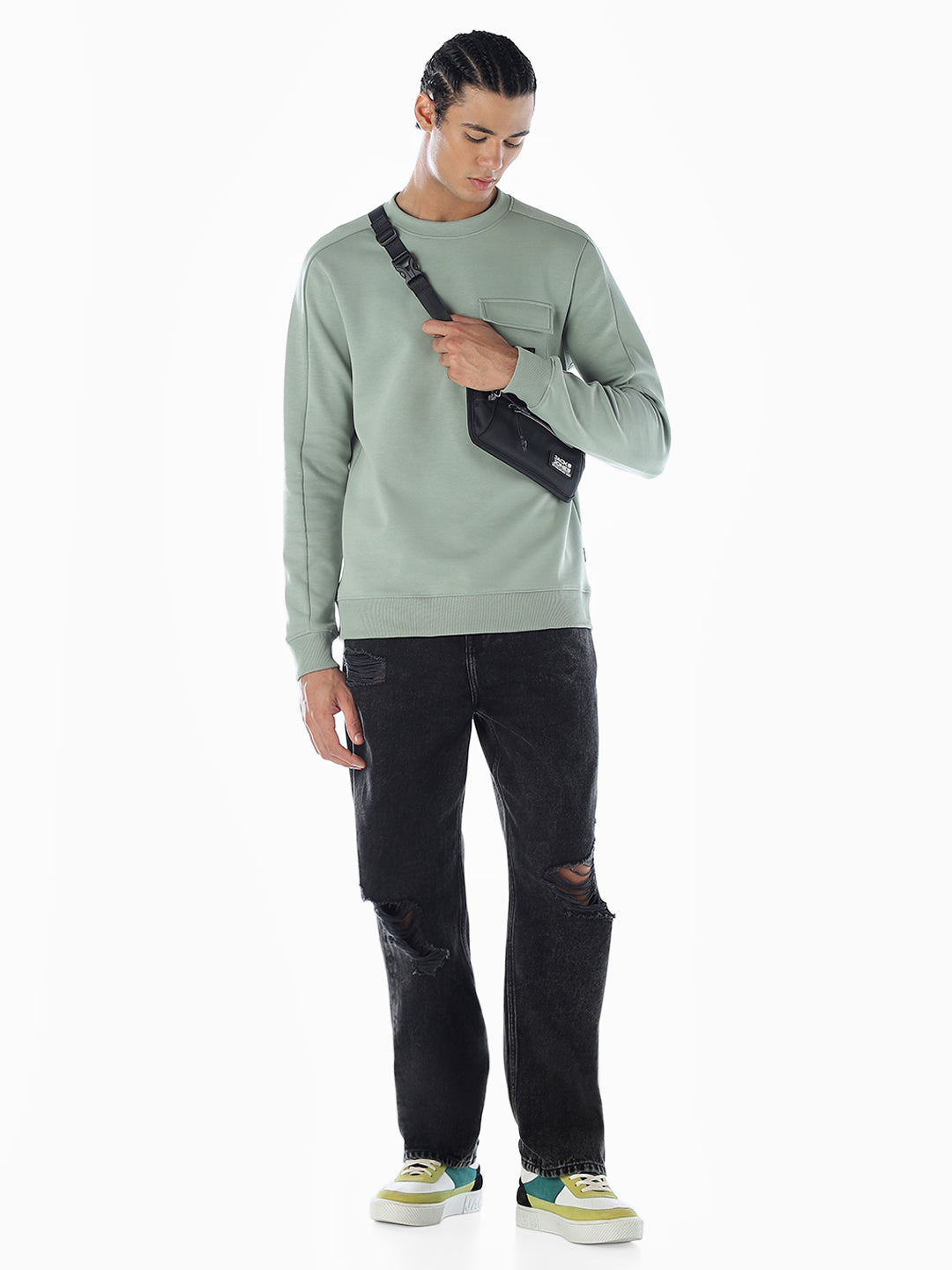 Crew Neck Pocket Detail Sweatshirt