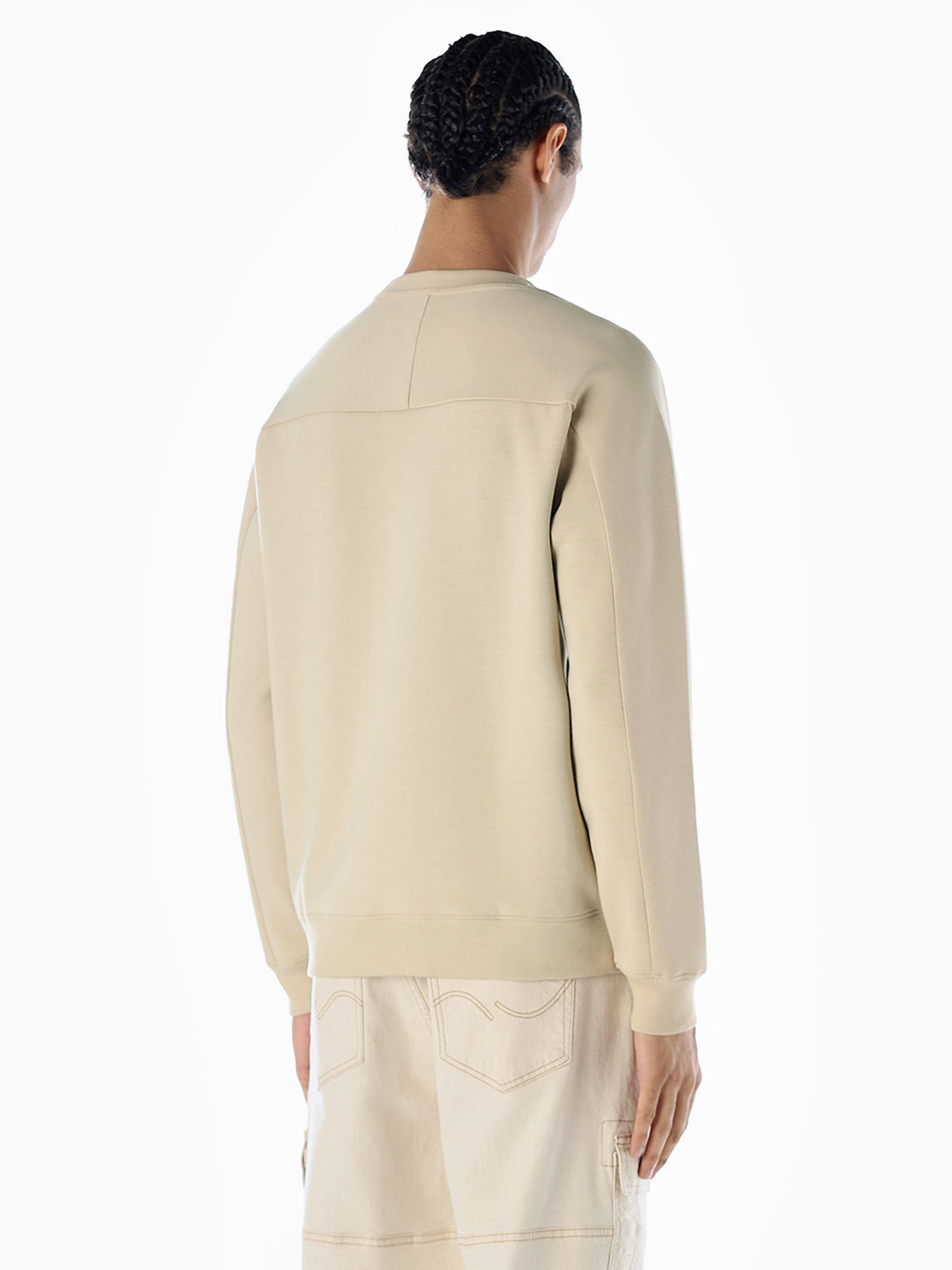 Crew Neck Pocket Detail Sweatshirt - Beige