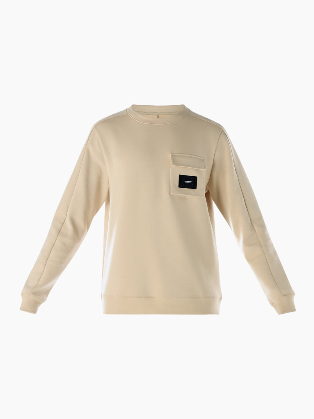 Crew Neck Pocket Detail Sweatshirt - Beige