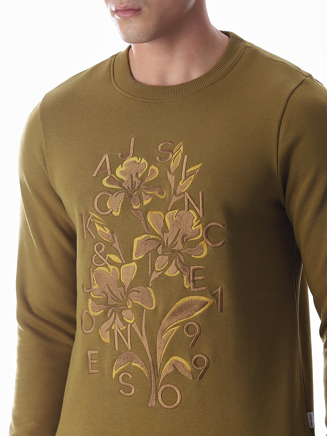 Embroidered Print Sweatshirt - Brown