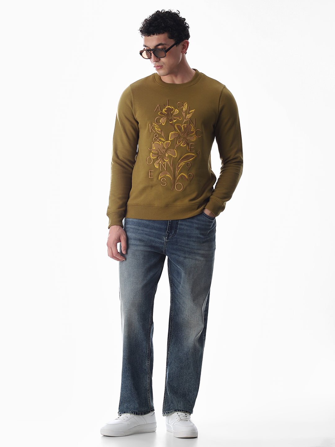 Embroidered Print Sweatshirt - Brown