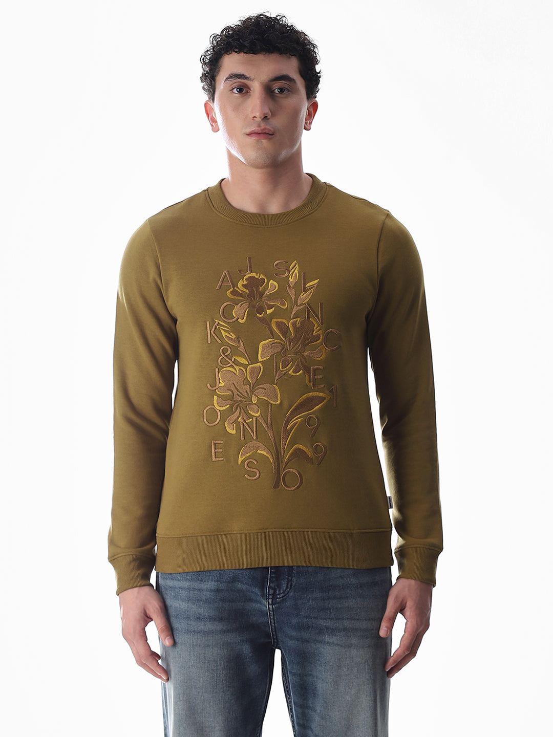Embroidered Print Sweatshirt - Brown