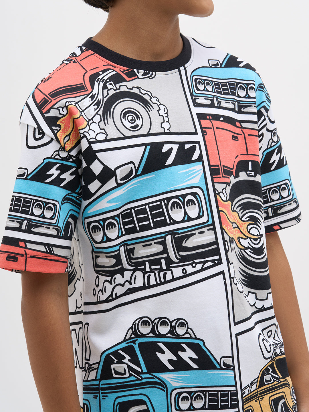 White Graphic Print Cotton T-Shirt