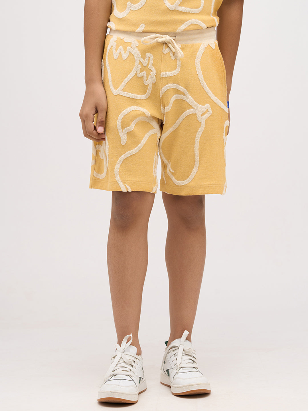 Boys Cotton Oversized Jacquard AOP Crew Neck T-Shirt - Mustard