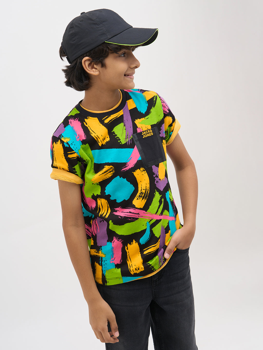 Black Abstract Print Cotton T-Shirt
