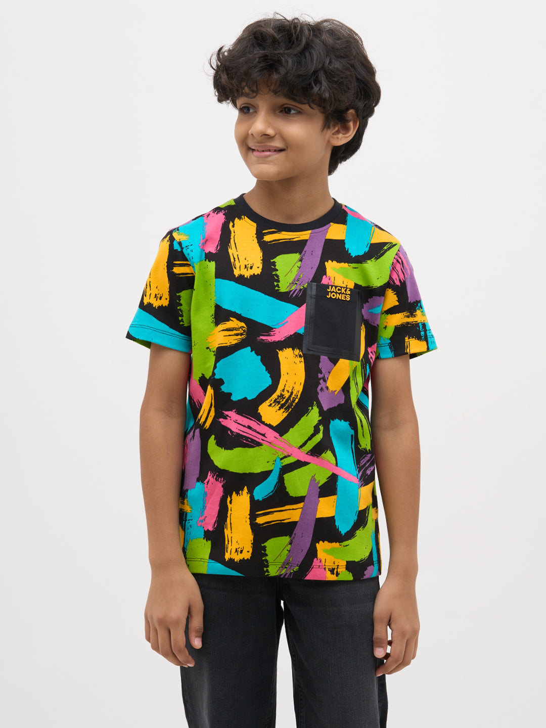 Black Abstract Print Cotton T-Shirt