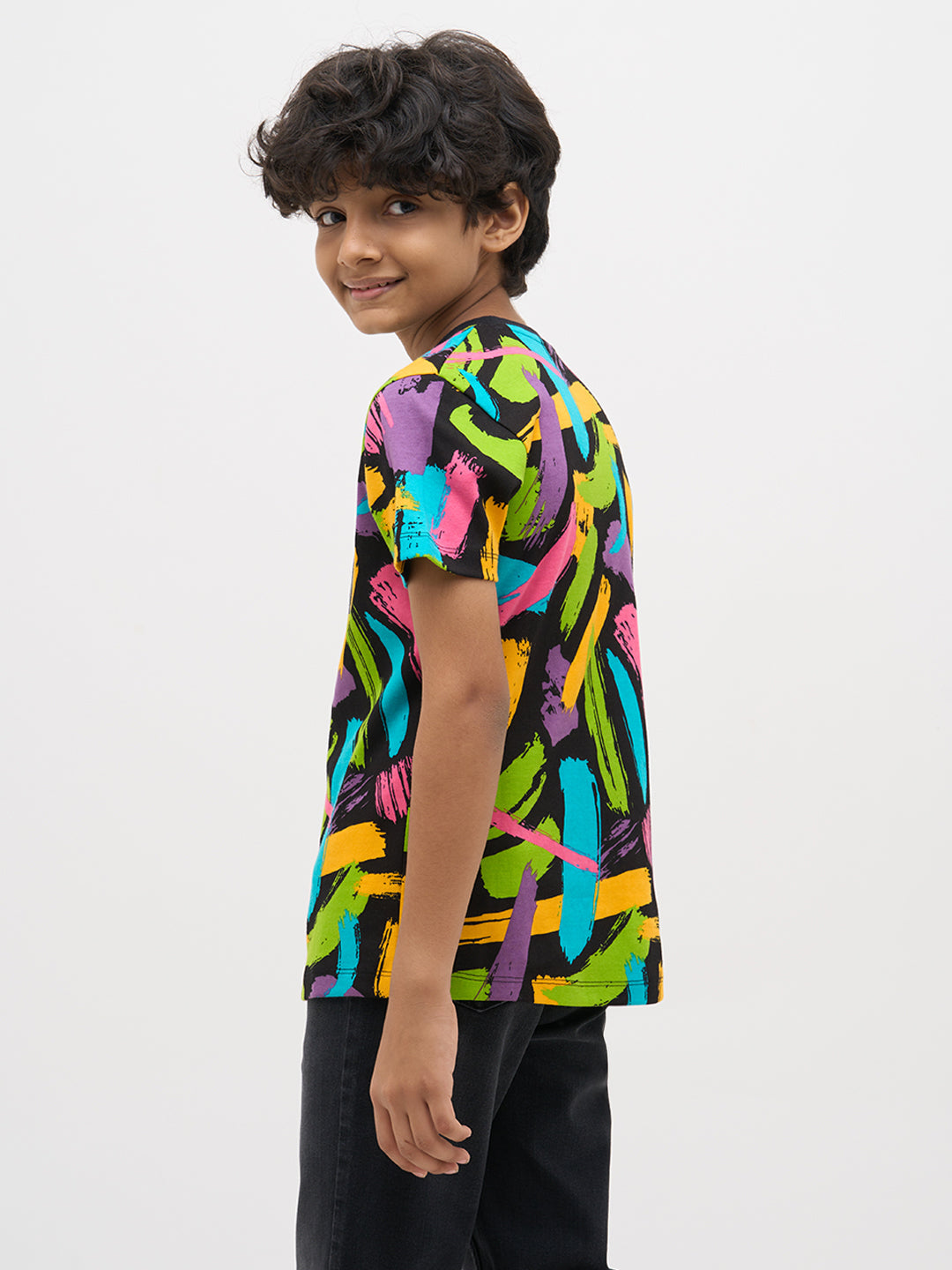 Black Abstract Print Cotton T-Shirt