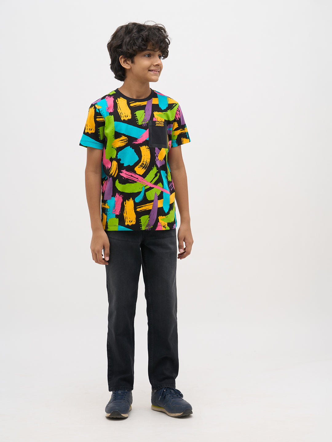 Black Abstract Print Cotton T-Shirt