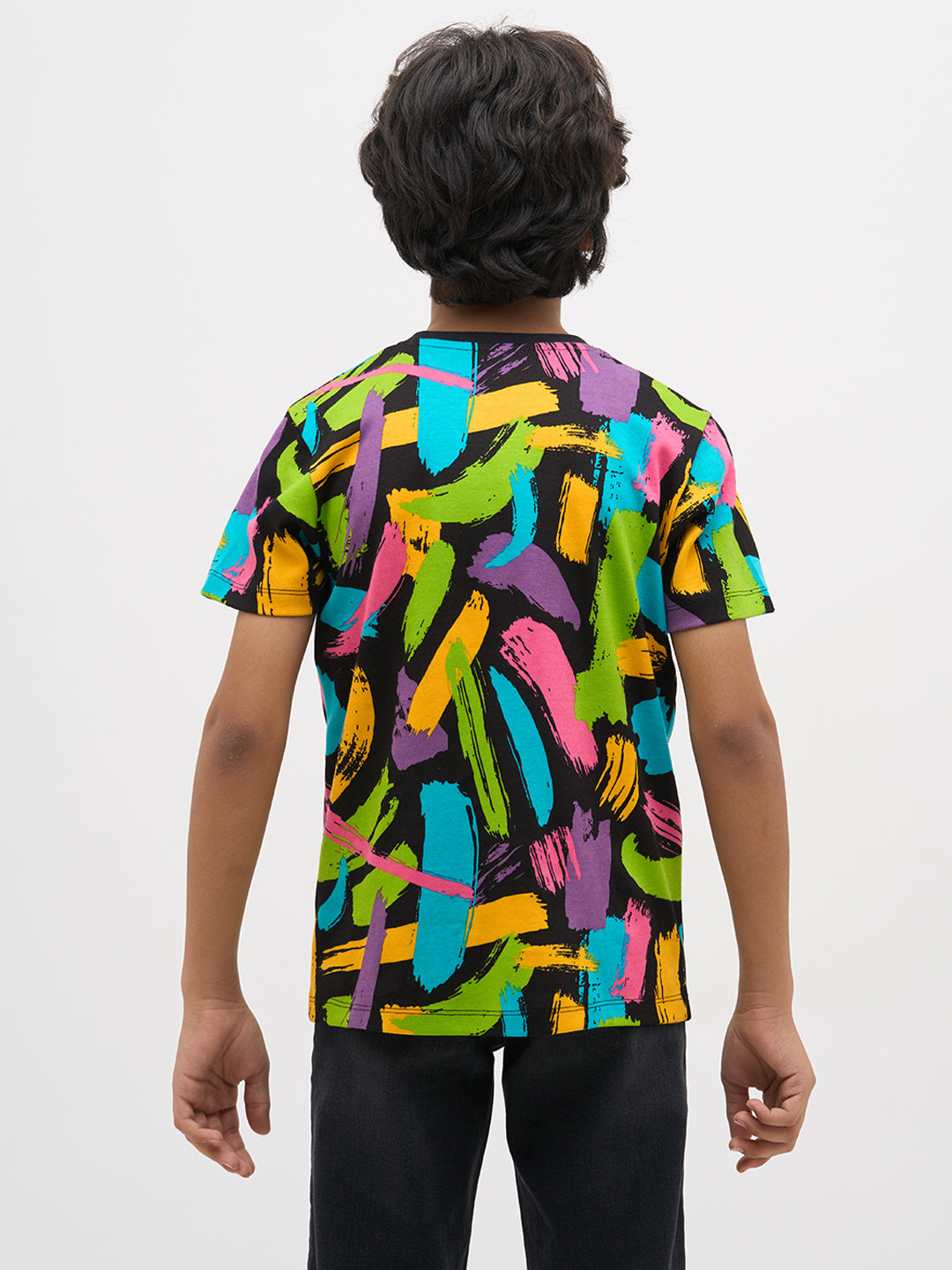 Black Abstract Print Cotton T-Shirt