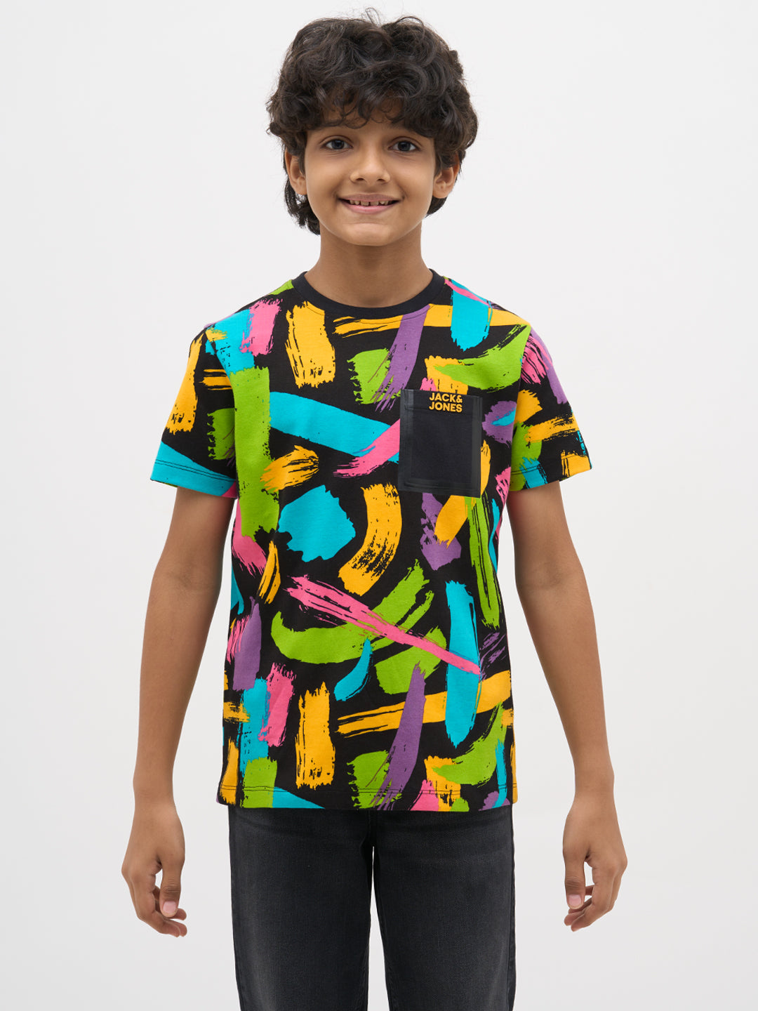 Black Abstract Print Cotton T-Shirt