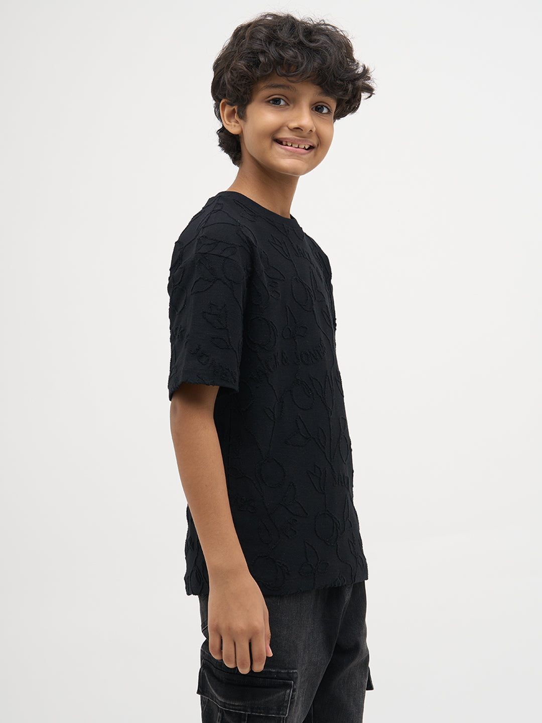 Black Jacquard Print Oversized T-Shirt