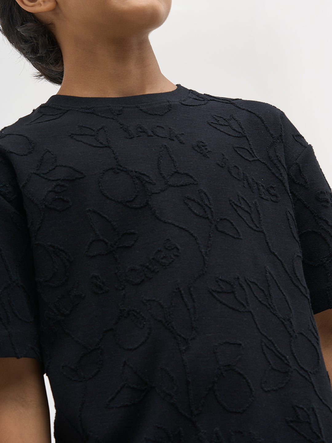 Black Jacquard Print Oversized T-Shirt