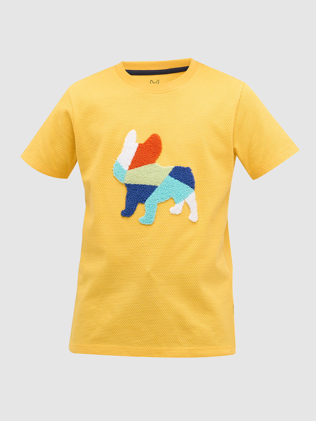 Yellow Embroidered Dog Print T-Shirt
