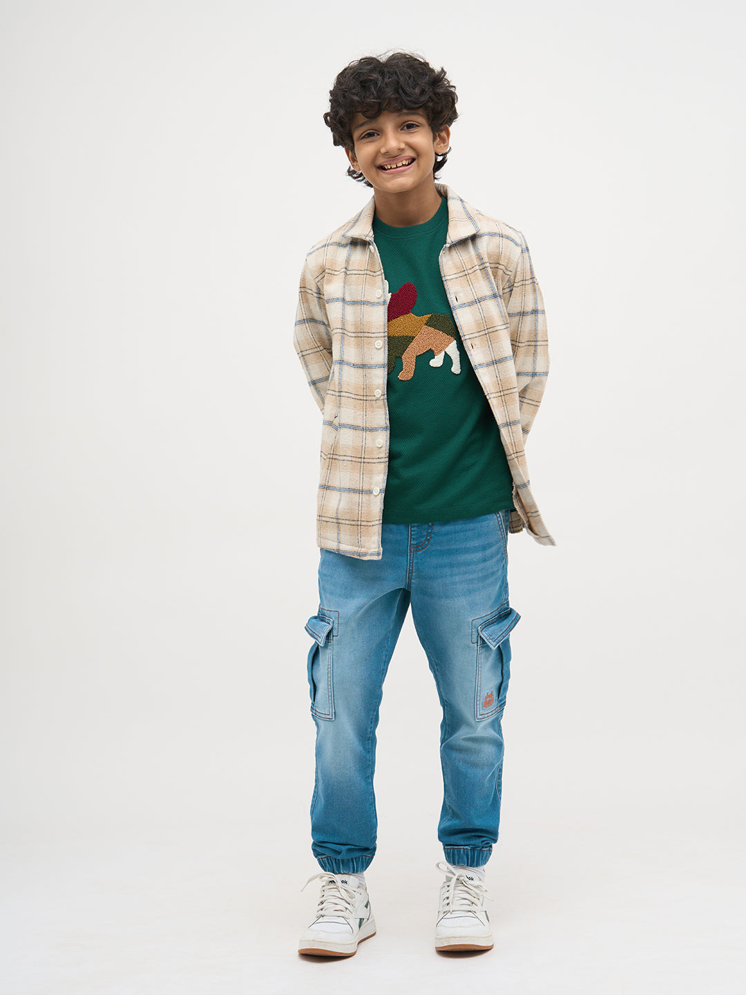 Green Embroidered Dog Print T-Shirt