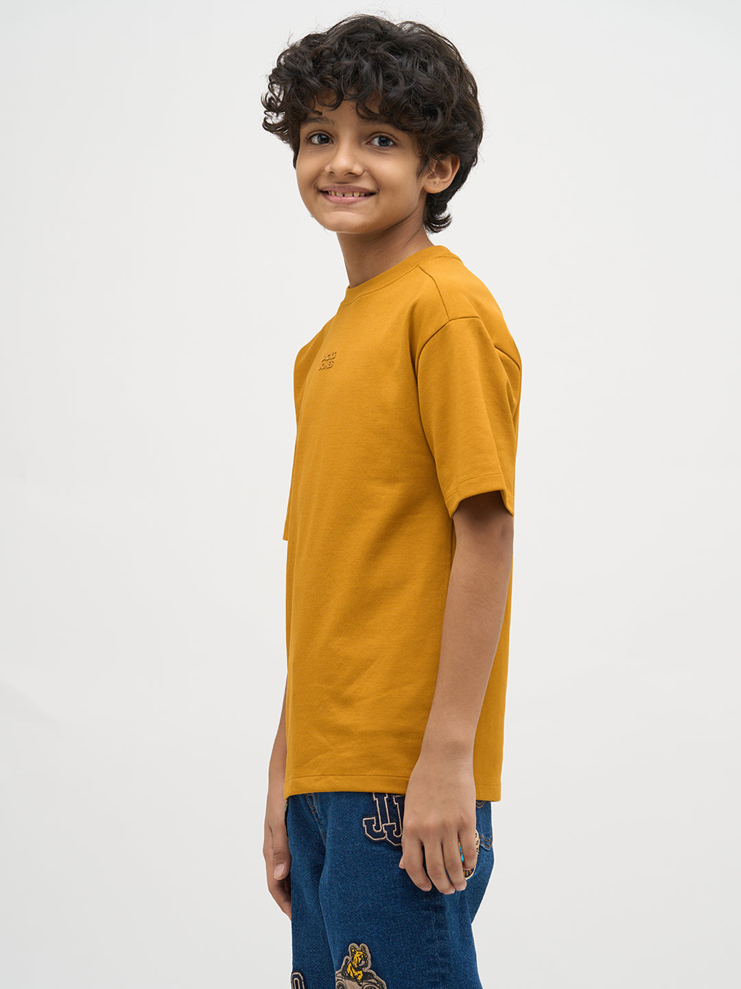 Boys Logo Text Print T-shirt - Mustard