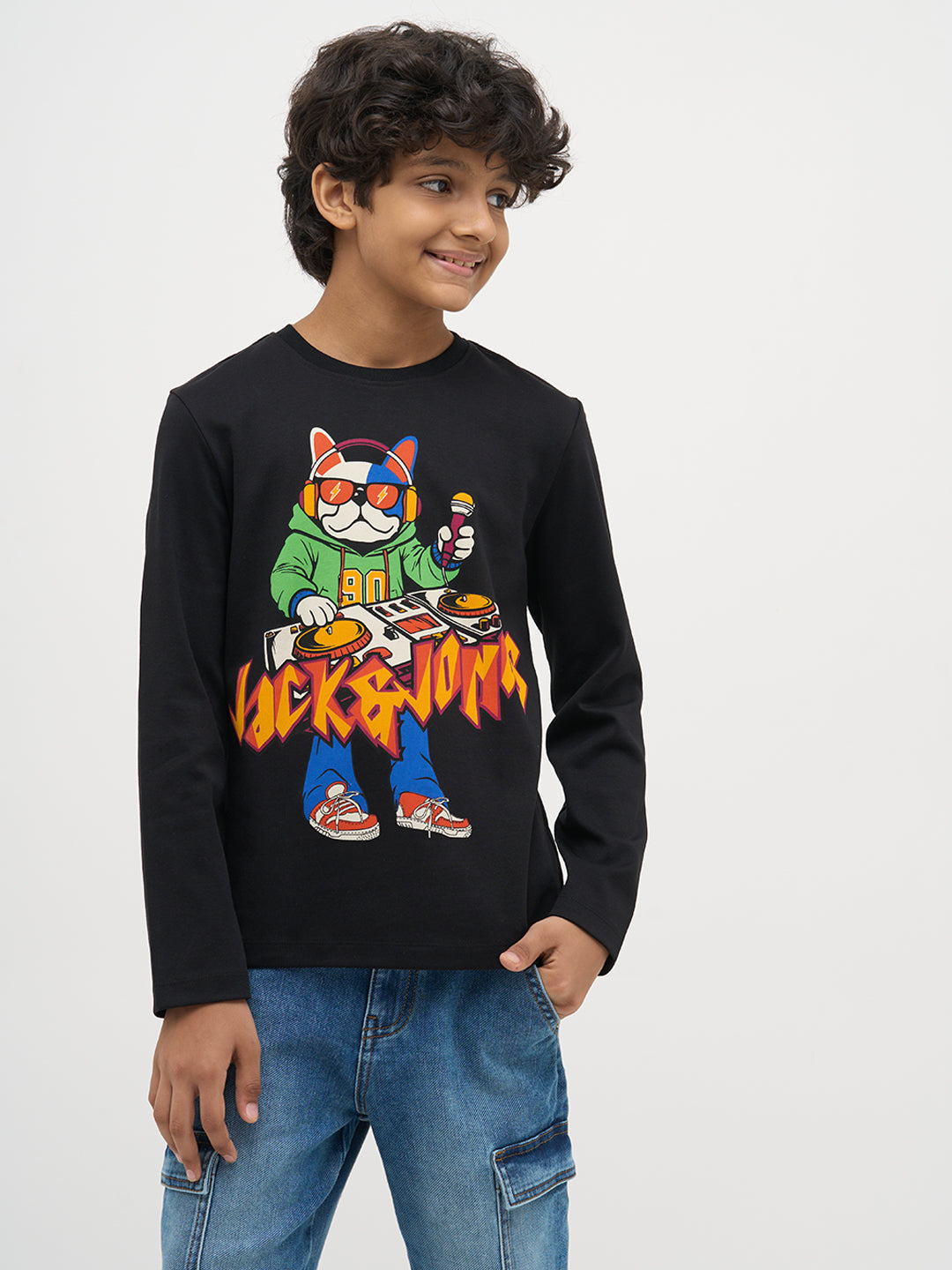 Black Printed Full Sleeves T-Shirt