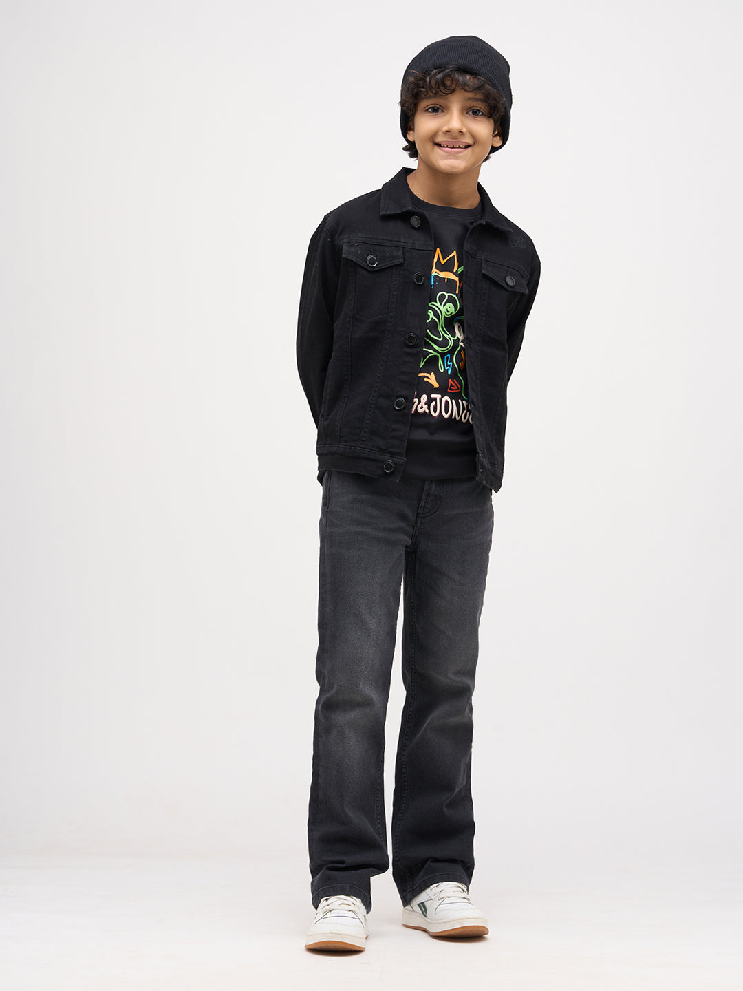 Boys Printed Cotton T-shirt - Black