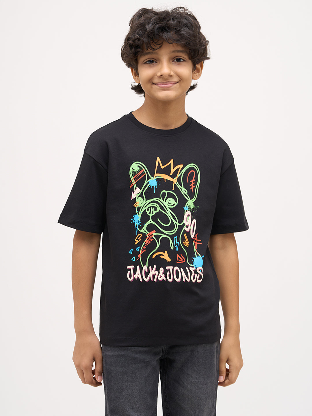 Boys Printed Cotton T-shirt - Black