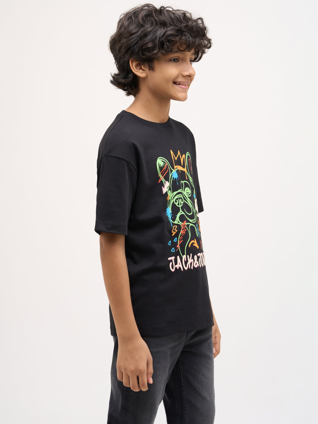 Boys Printed Cotton T-shirt - Black