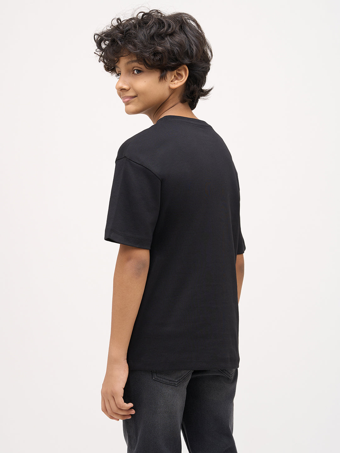 Boys Printed Cotton T-shirt - Black