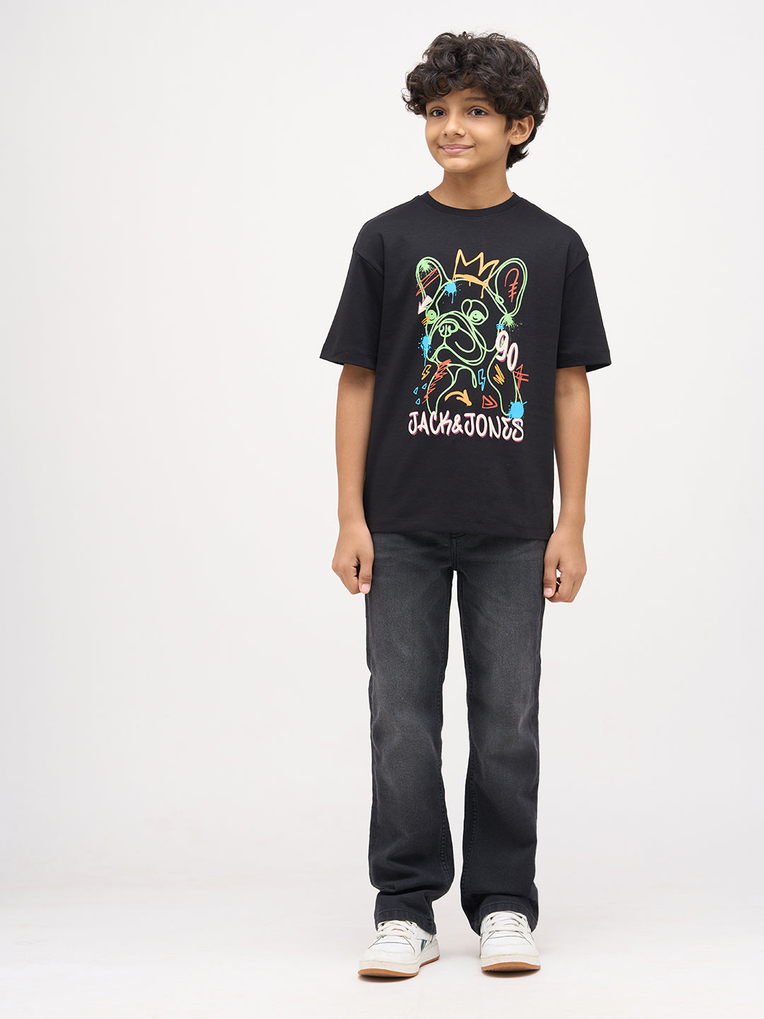Boys Printed Cotton T-shirt - Black