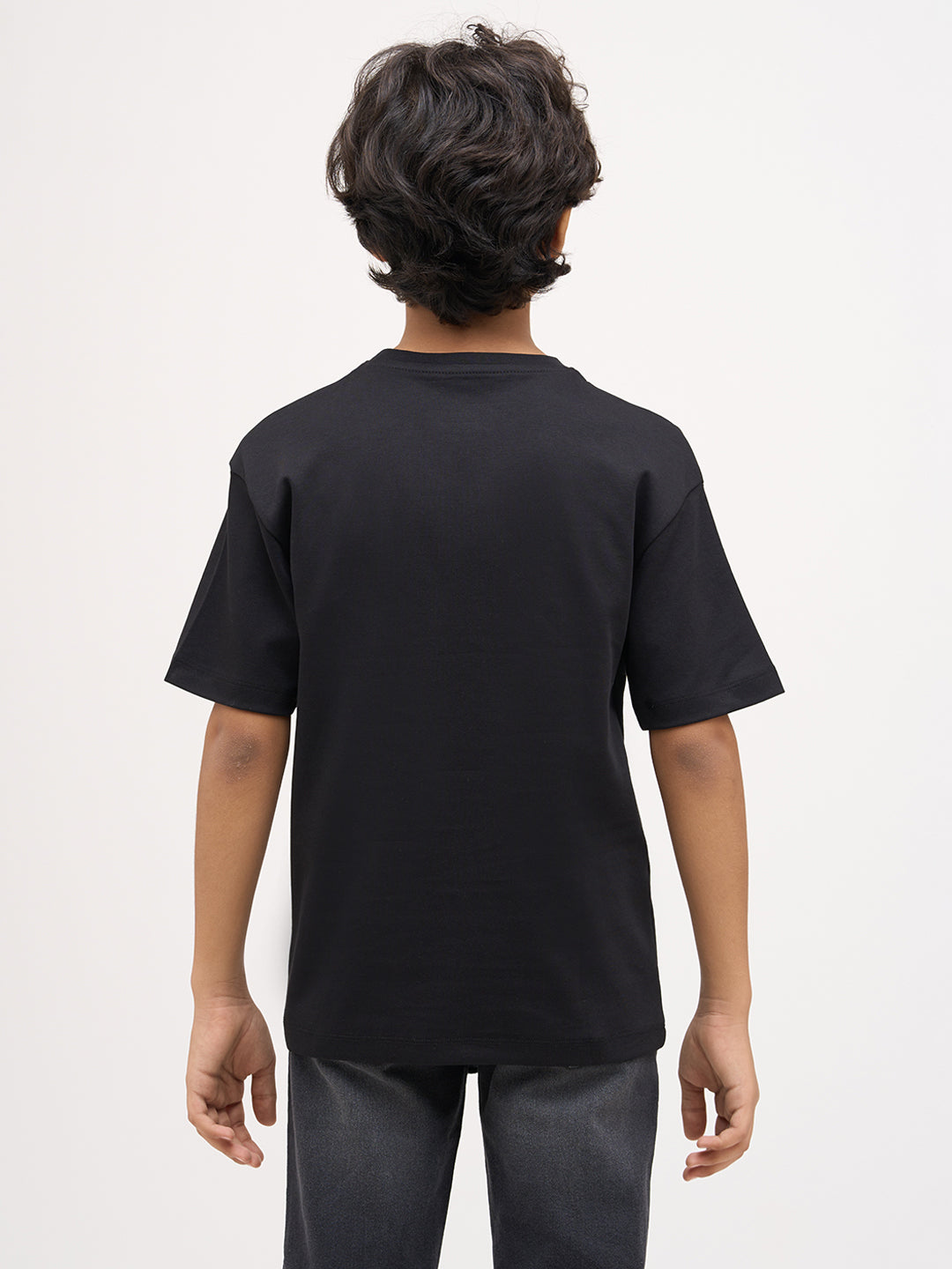 Boys Printed Cotton T-shirt - Black