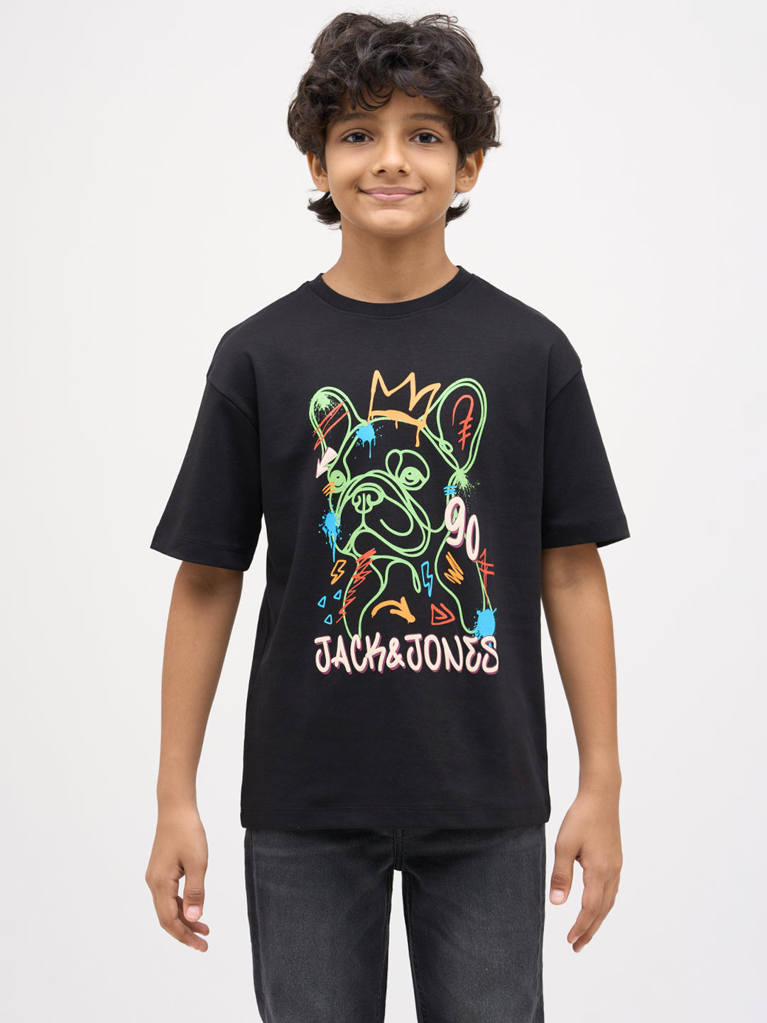 Boys Printed Cotton T-shirt - Black