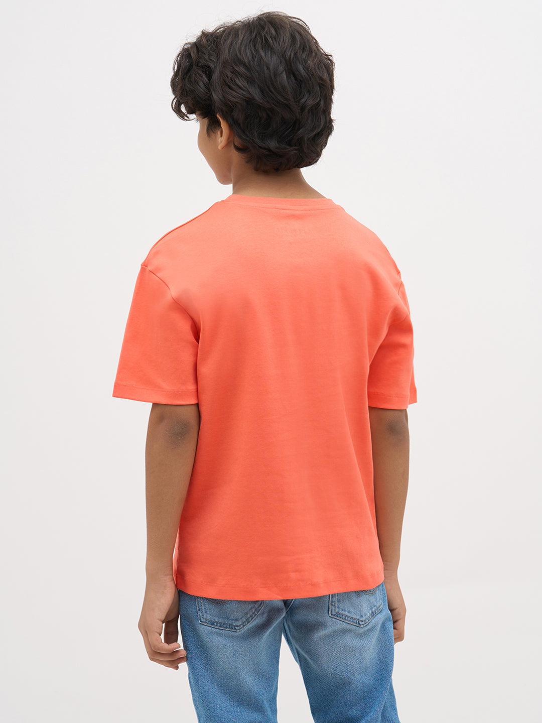 Orange Embroidered Cotton T-Shirt