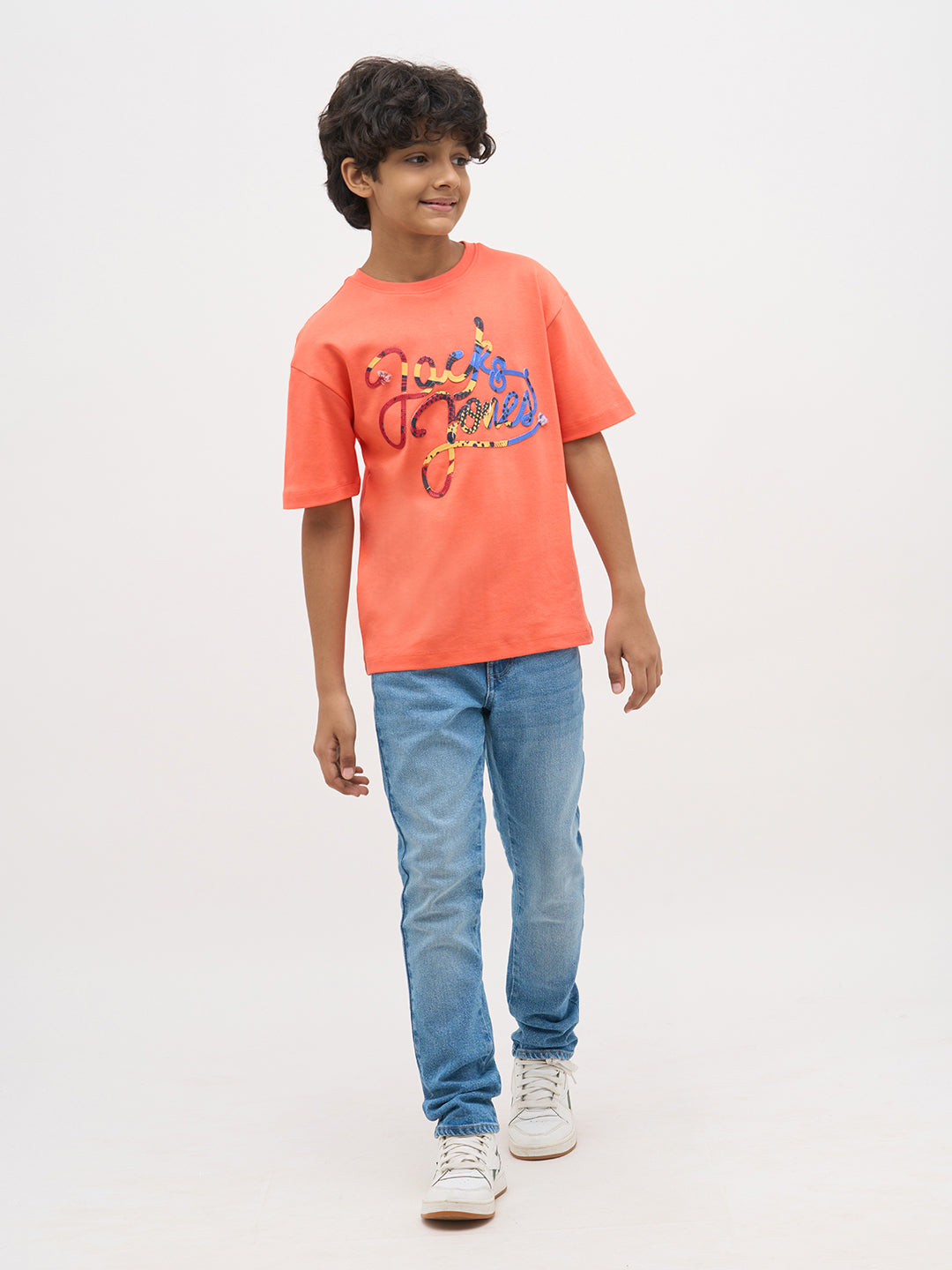 Orange Embroidered Cotton T-Shirt