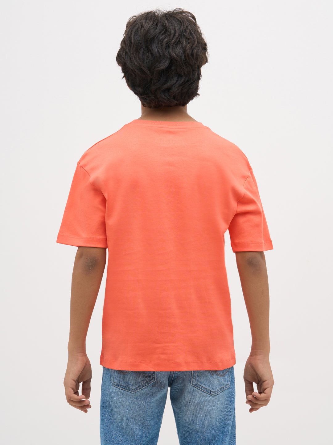 Orange Embroidered Cotton T-Shirt