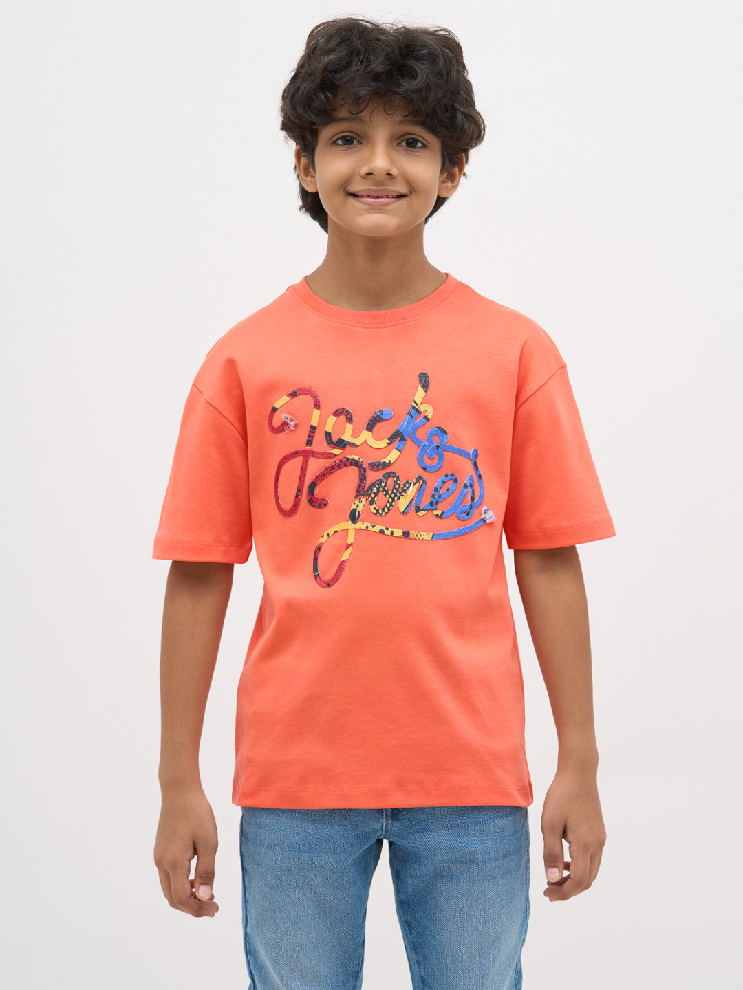 Orange Embroidered Cotton T-Shirt