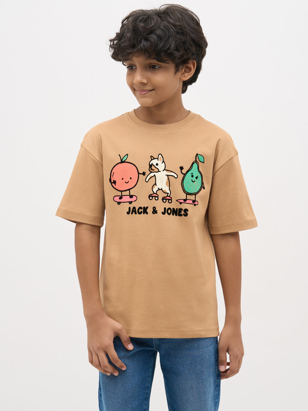Brown Embroidered Print T-Shirt