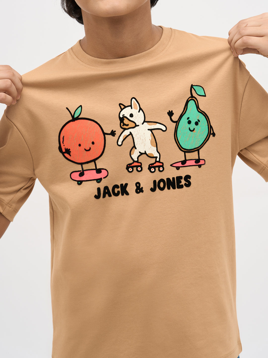 Brown Embroidered Print T-Shirt