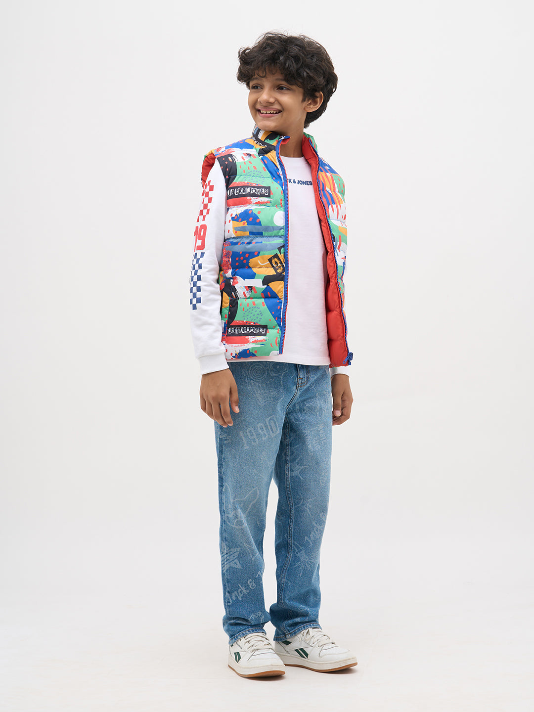 White Printed Full Sleeves T-Shirt