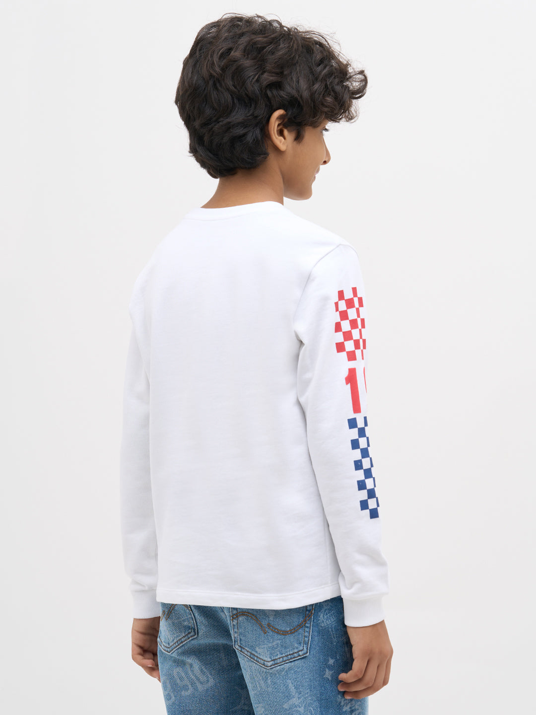 White Printed Full Sleeves T-Shirt