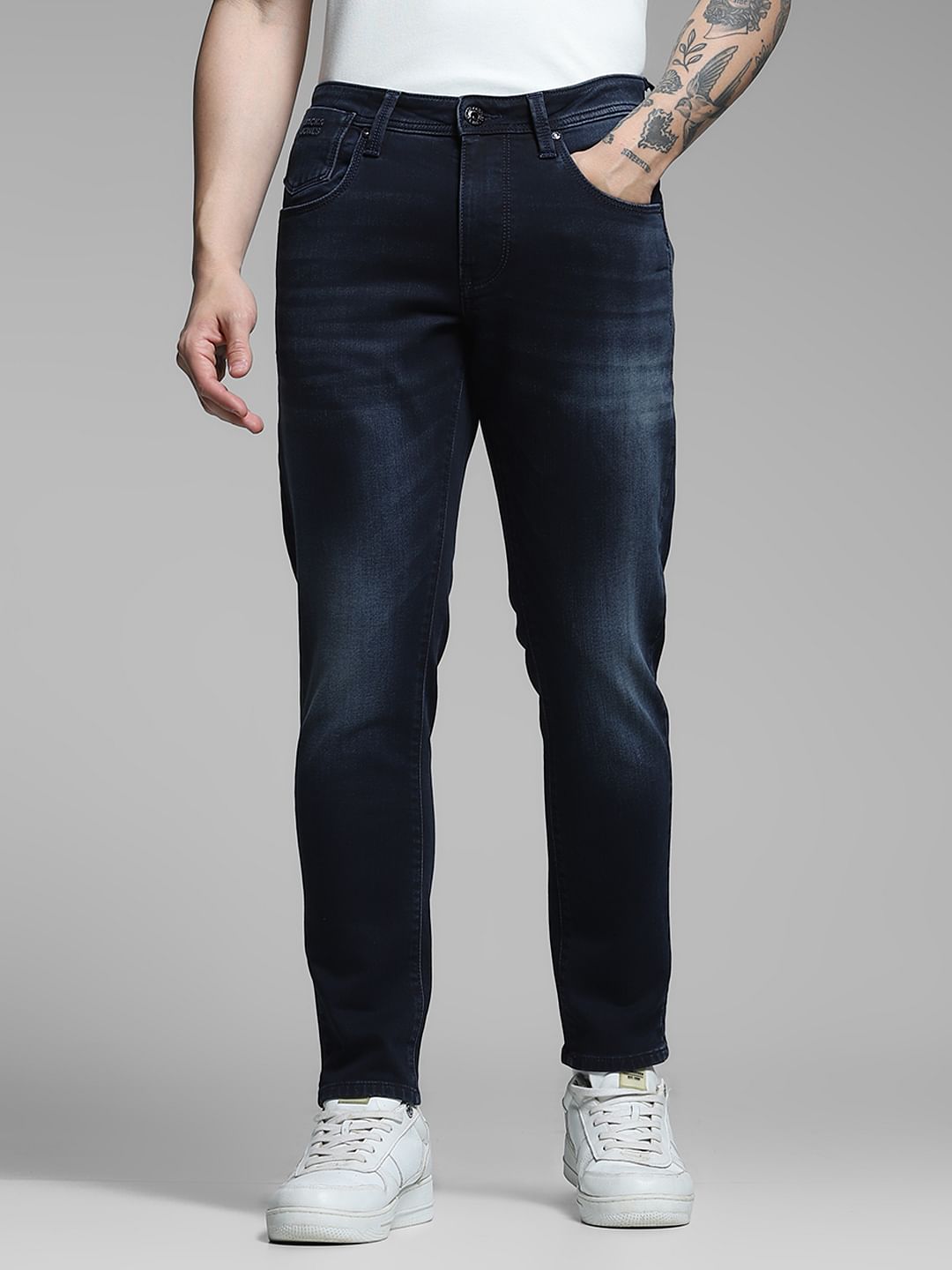Dark Blue Brak Slim Fit Cropped Jeans