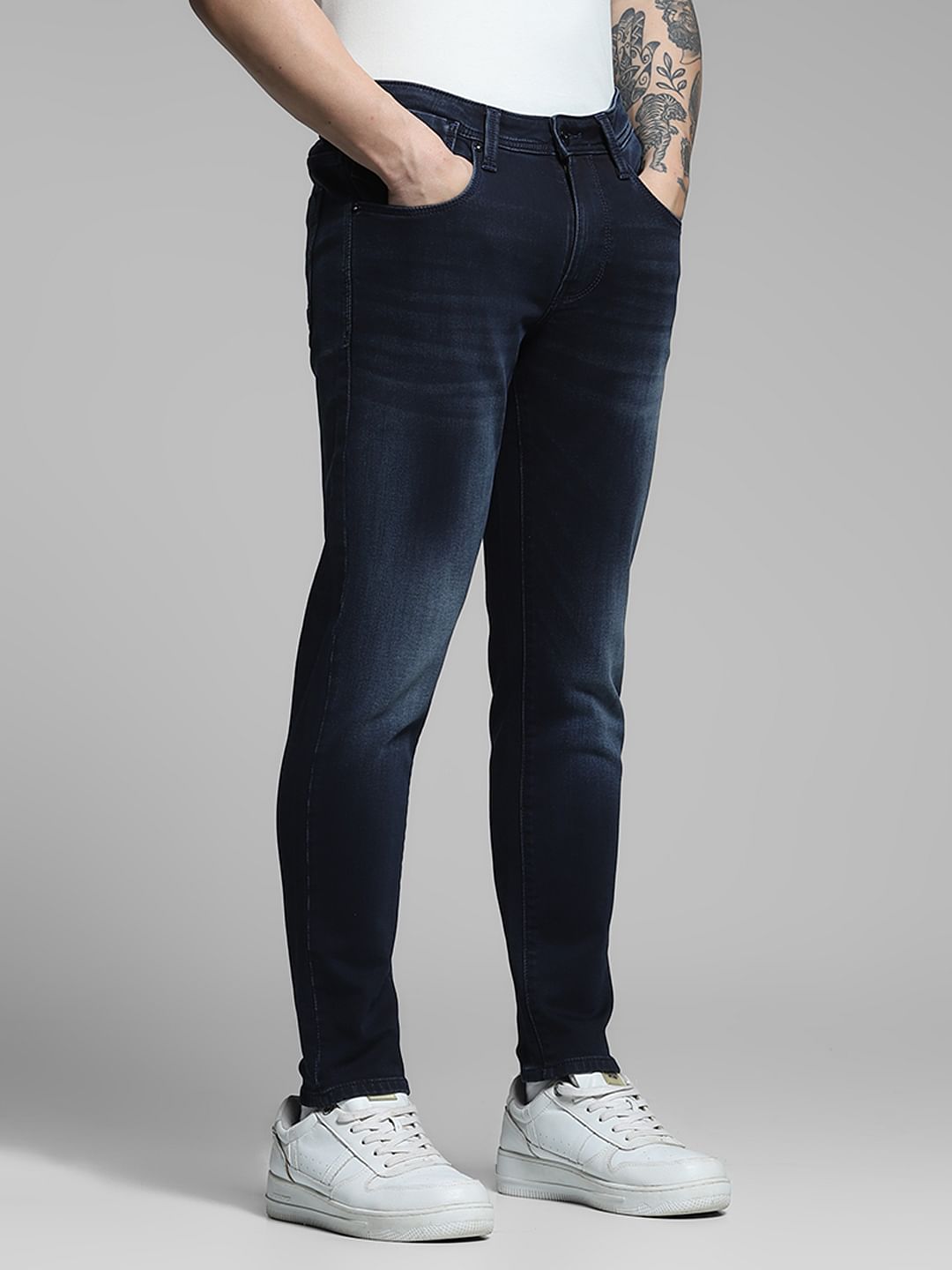 Dark Blue Brak Slim Fit Cropped Jeans