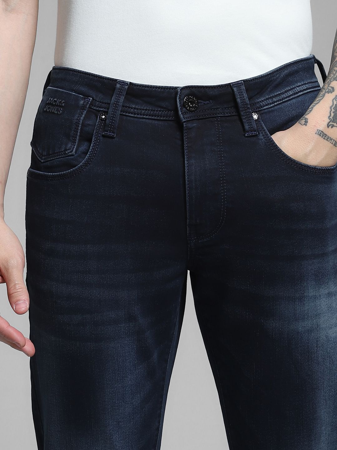 Dark Blue Brak Slim Fit Cropped Jeans