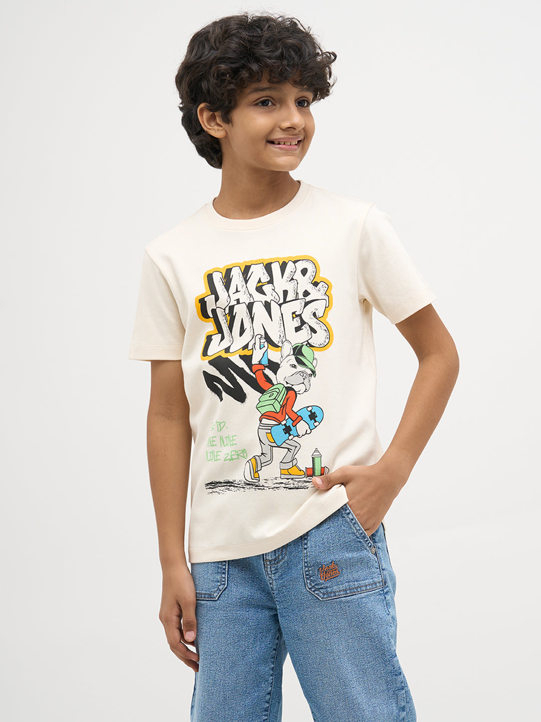 Beige Printed Cotton T-Shirt