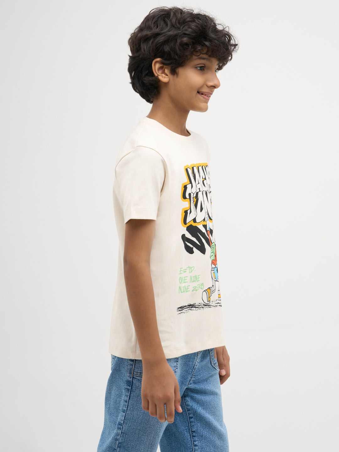 Beige Printed Cotton T-Shirt