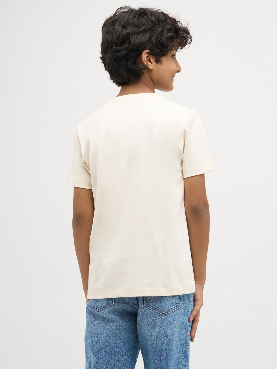 Beige Printed Cotton T-Shirt