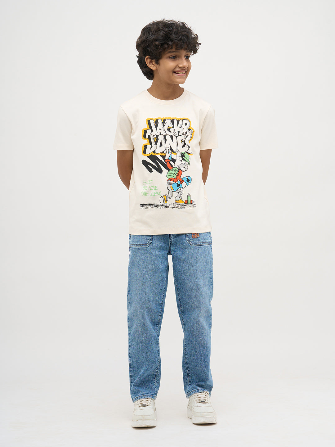 Beige Printed Cotton T-Shirt