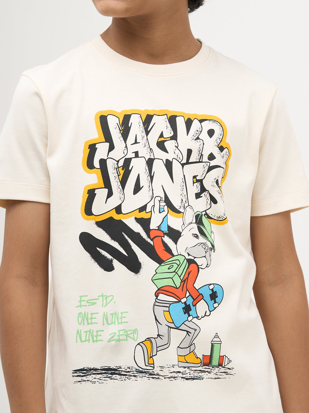 Beige Printed Cotton T-Shirt