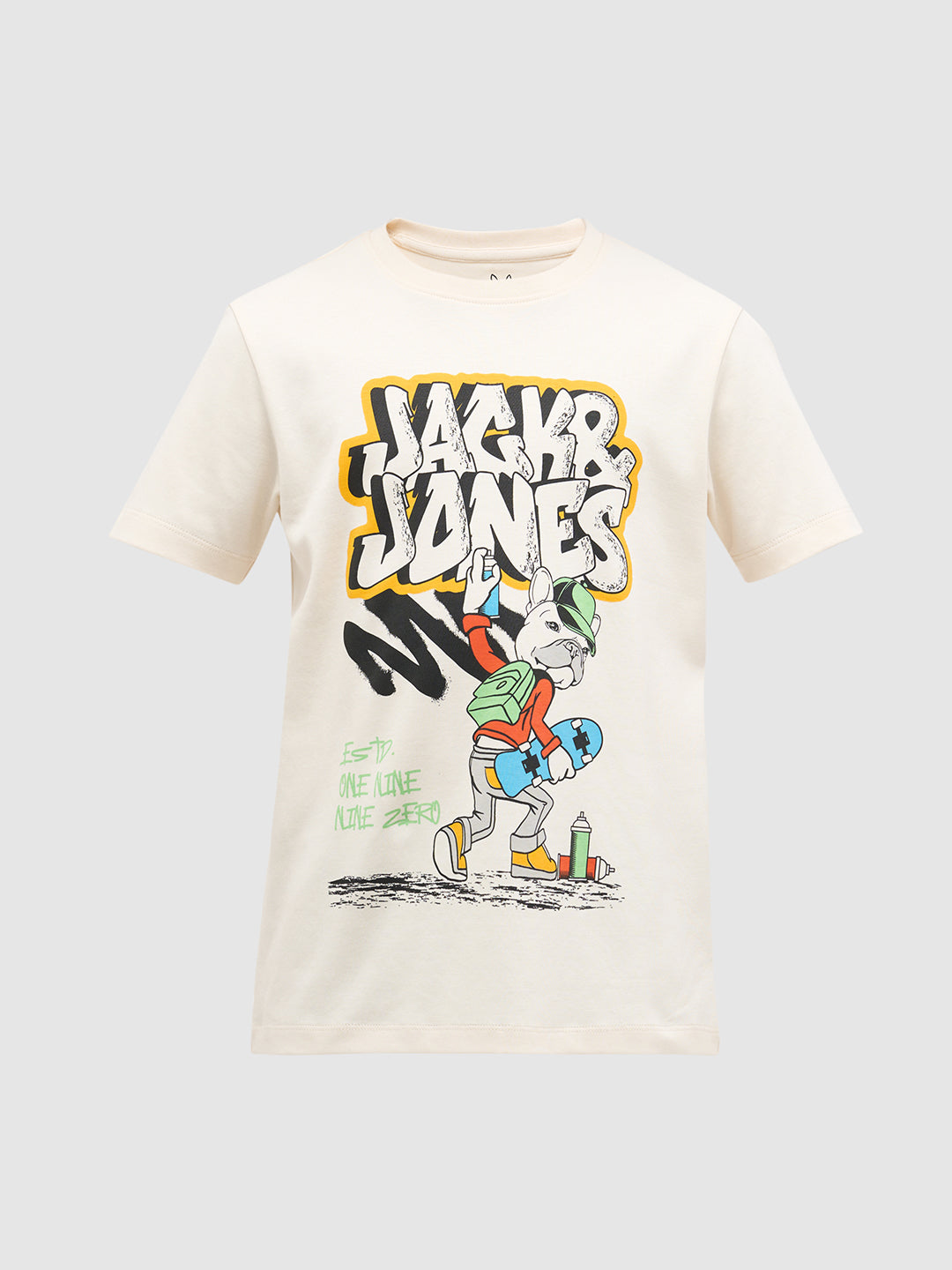 Beige Printed Cotton T-Shirt