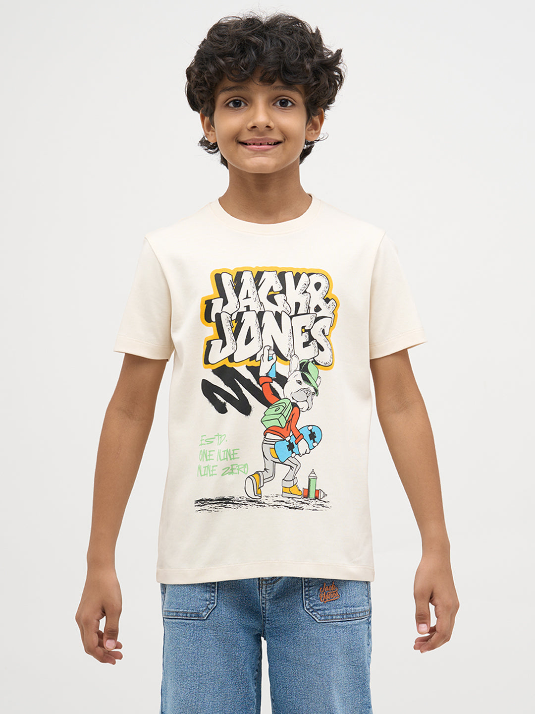 Beige Printed Cotton T-Shirt